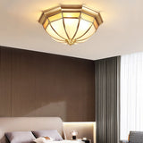 Modern Brass Dome Flush Mount Ceiling Light with Frosted Glass Shade