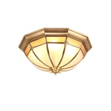 Modern Brass Dome Flush Mount Ceiling Light with Frosted Glass Shade