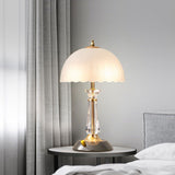 Modern Frosted Domed Glass Table Lamp Metal Nightstand Light for Living Room