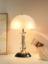 Modern Frosted Domed Glass Table Lamp Metal Nightstand Light for Living Room
