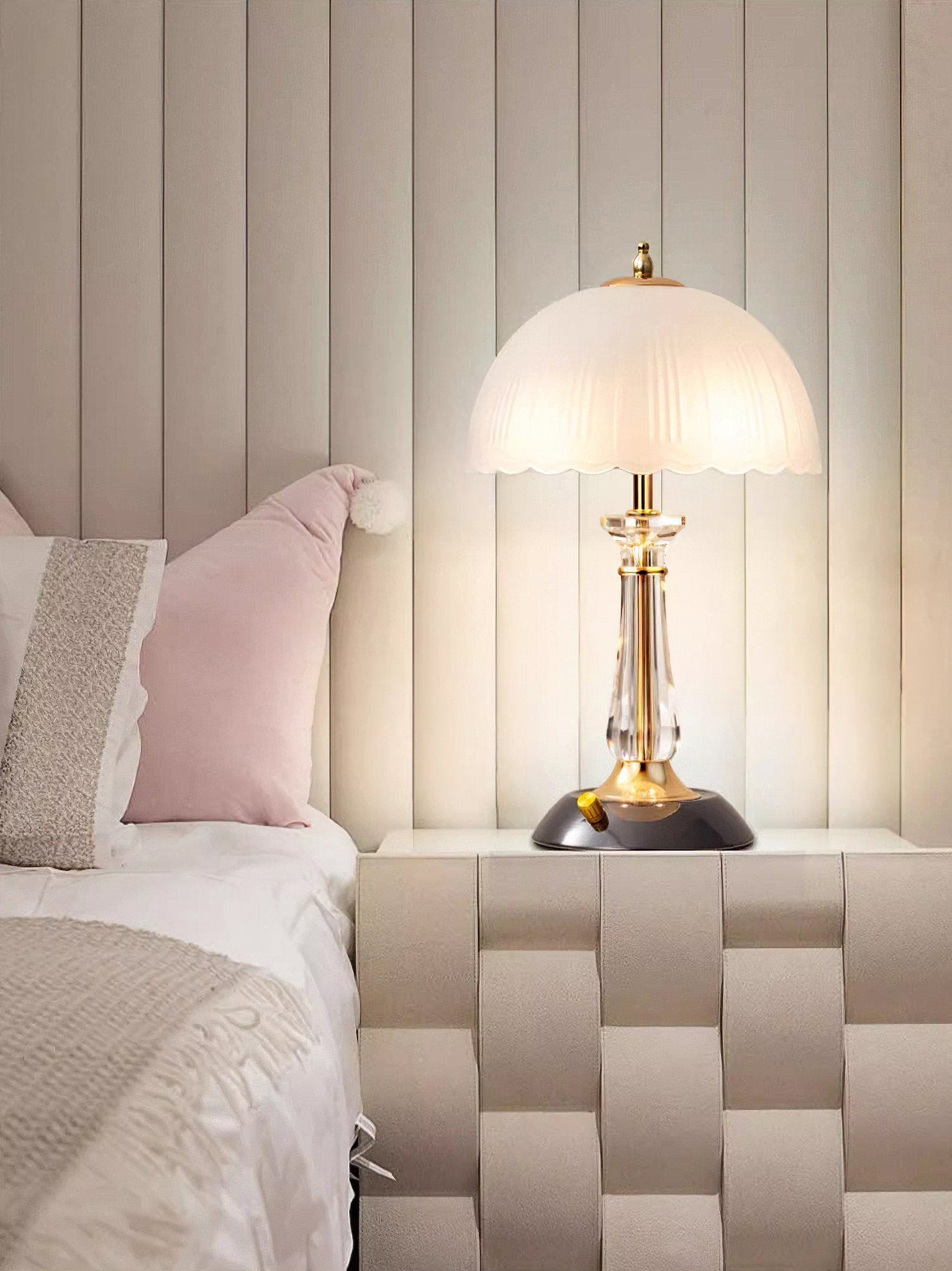 Modern Frosted Domed Glass Table Lamp Metal Nightstand Light for Living Room
