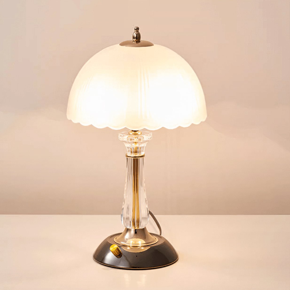 Modern Frosted Domed Glass Table Lamp Metal Nightstand Light for Living Room