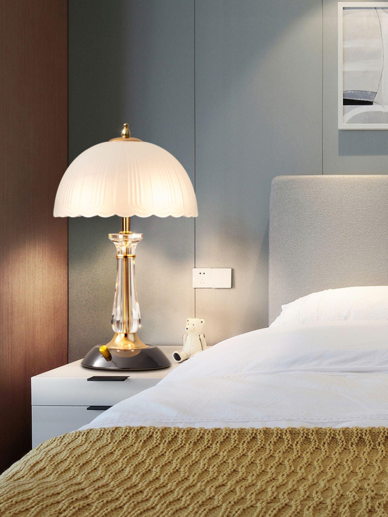 Modern Frosted Domed Glass Table Lamp Metal Nightstand Light for Living Room