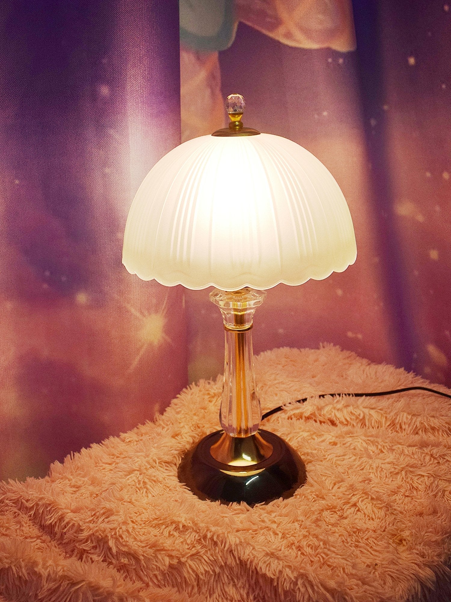 Modern Frosted Domed Glass Table Lamp Metal Nightstand Light for Living Room