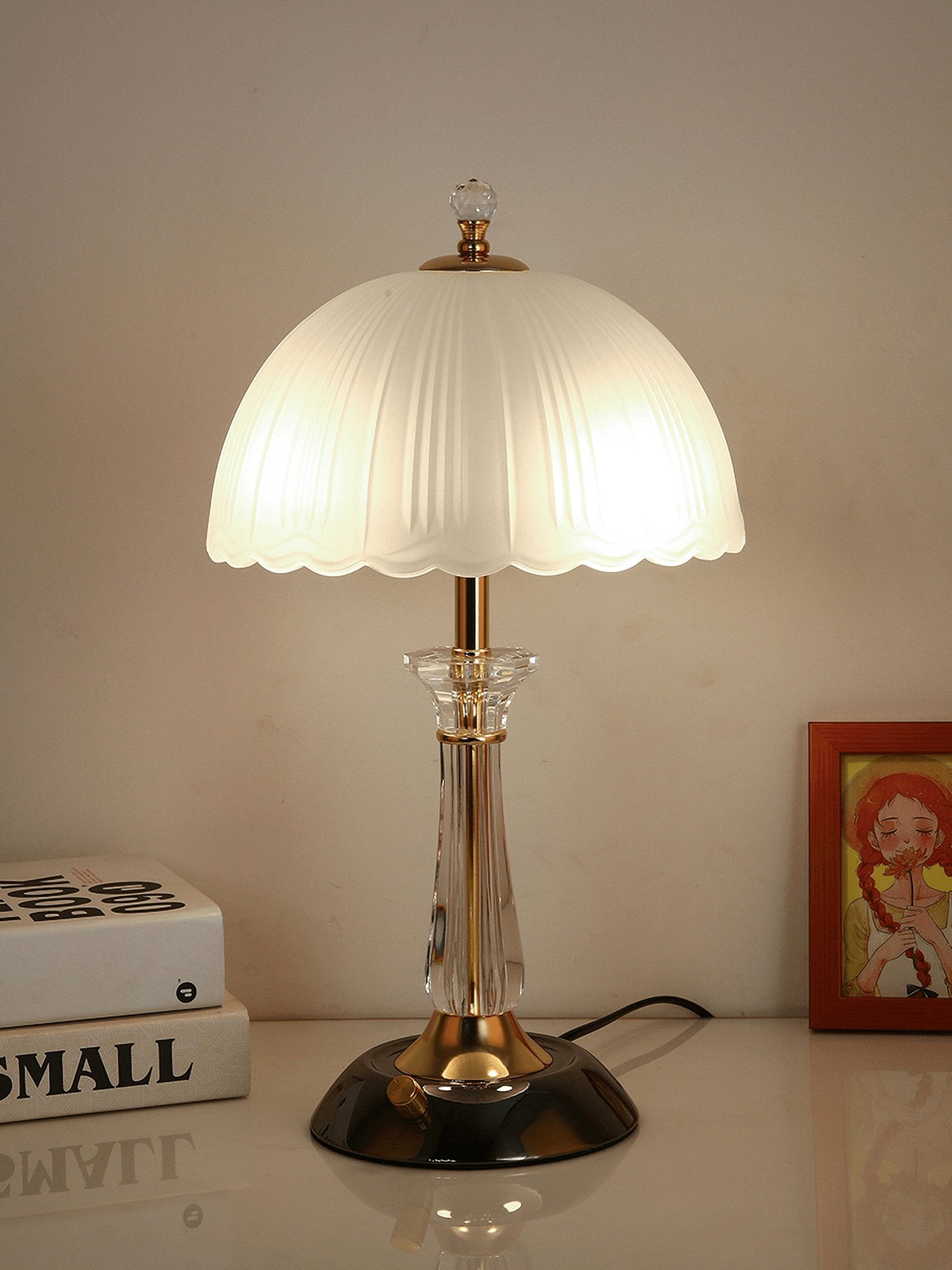 Modern Frosted Domed Glass Table Lamp Metal Nightstand Light for Living Room