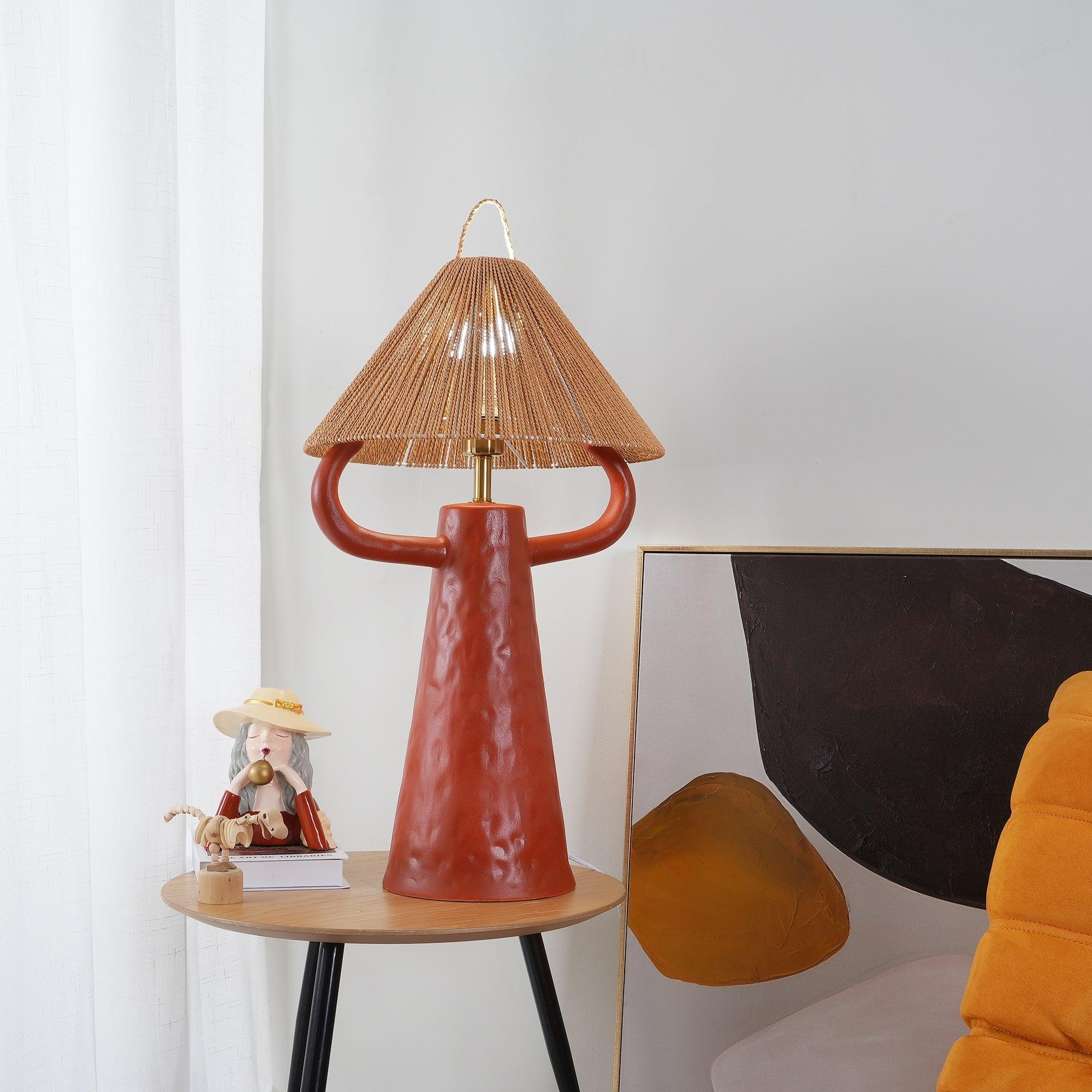 Horns Handmade Ceramic Bedside Lamp with Braided Rope Shade for Elegant Home Decor