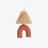 Sculptural Arched Ceramic Table Lamp with Braided Rope Shade and Handcrafted Base