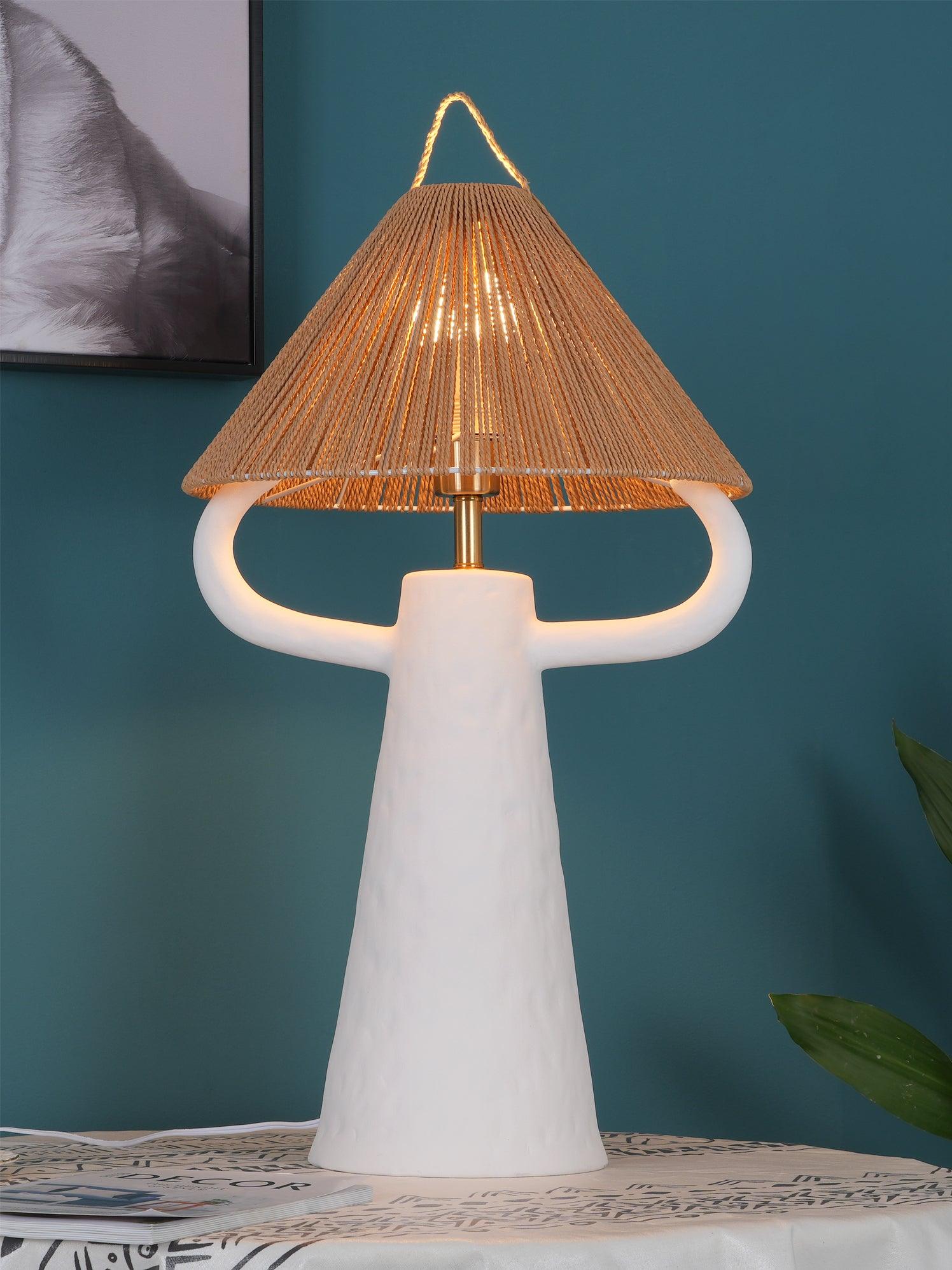 Horns Handmade Ceramic Bedside Lamp with Braided Rope Shade for Elegant Home Decor
