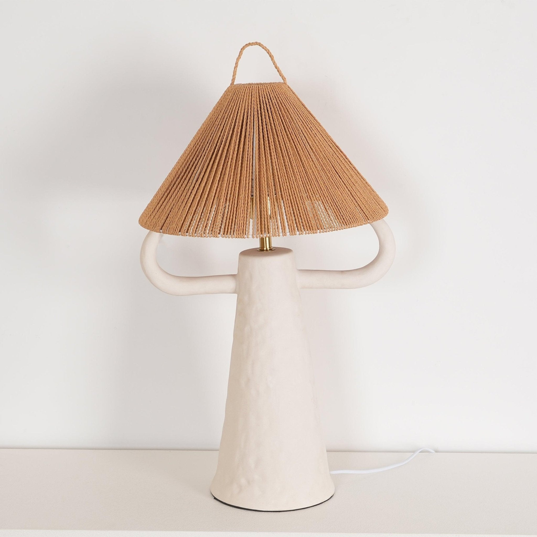 Horns Handmade Ceramic Bedside Lamp with Braided Rope Shade for Elegant Home Decor