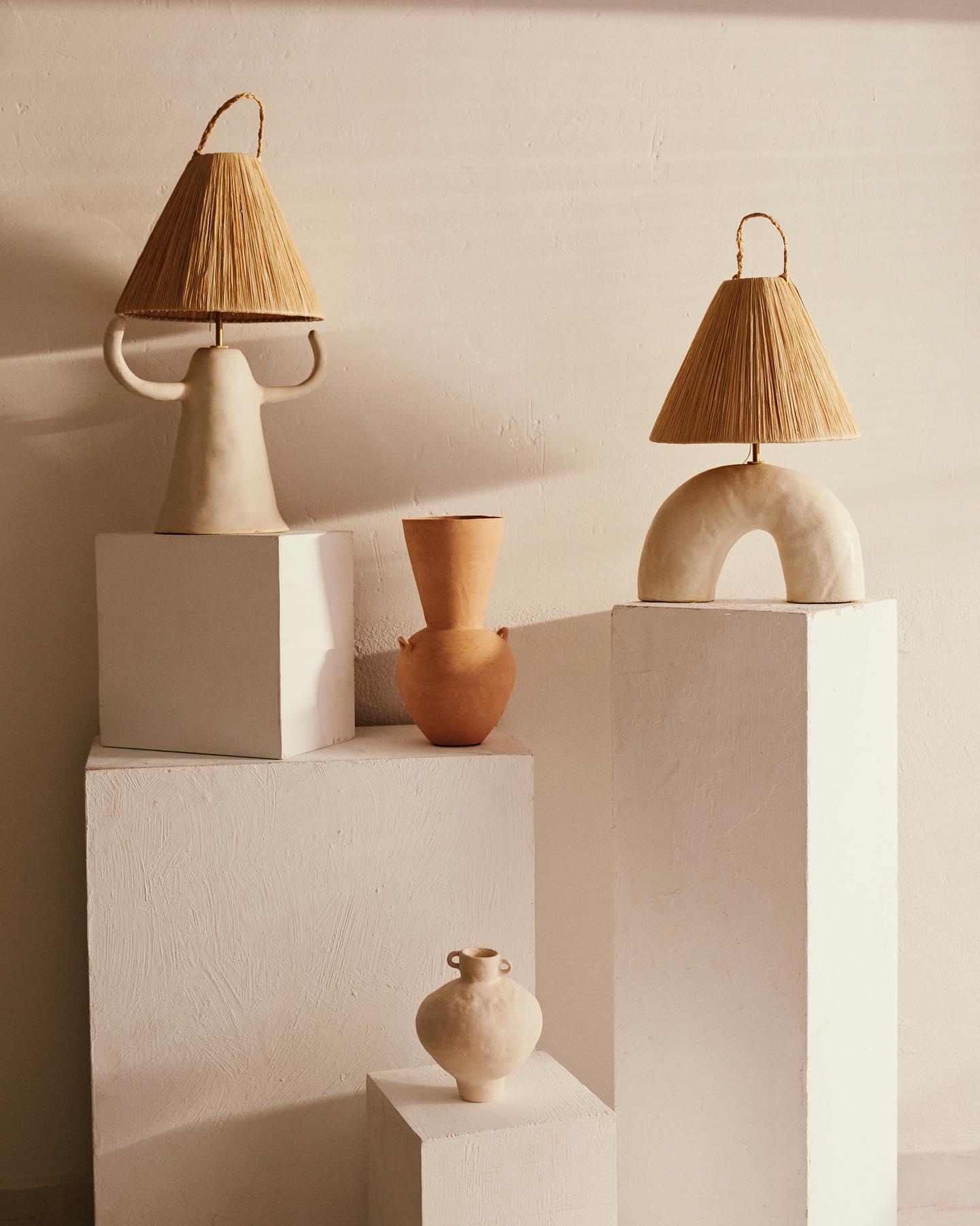 Horns Handmade Ceramic Bedside Lamp with Braided Rope Shade for Elegant Home Decor