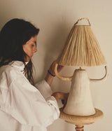 Horns Handmade Ceramic Bedside Lamp with Braided Rope Shade for Elegant Home Decor