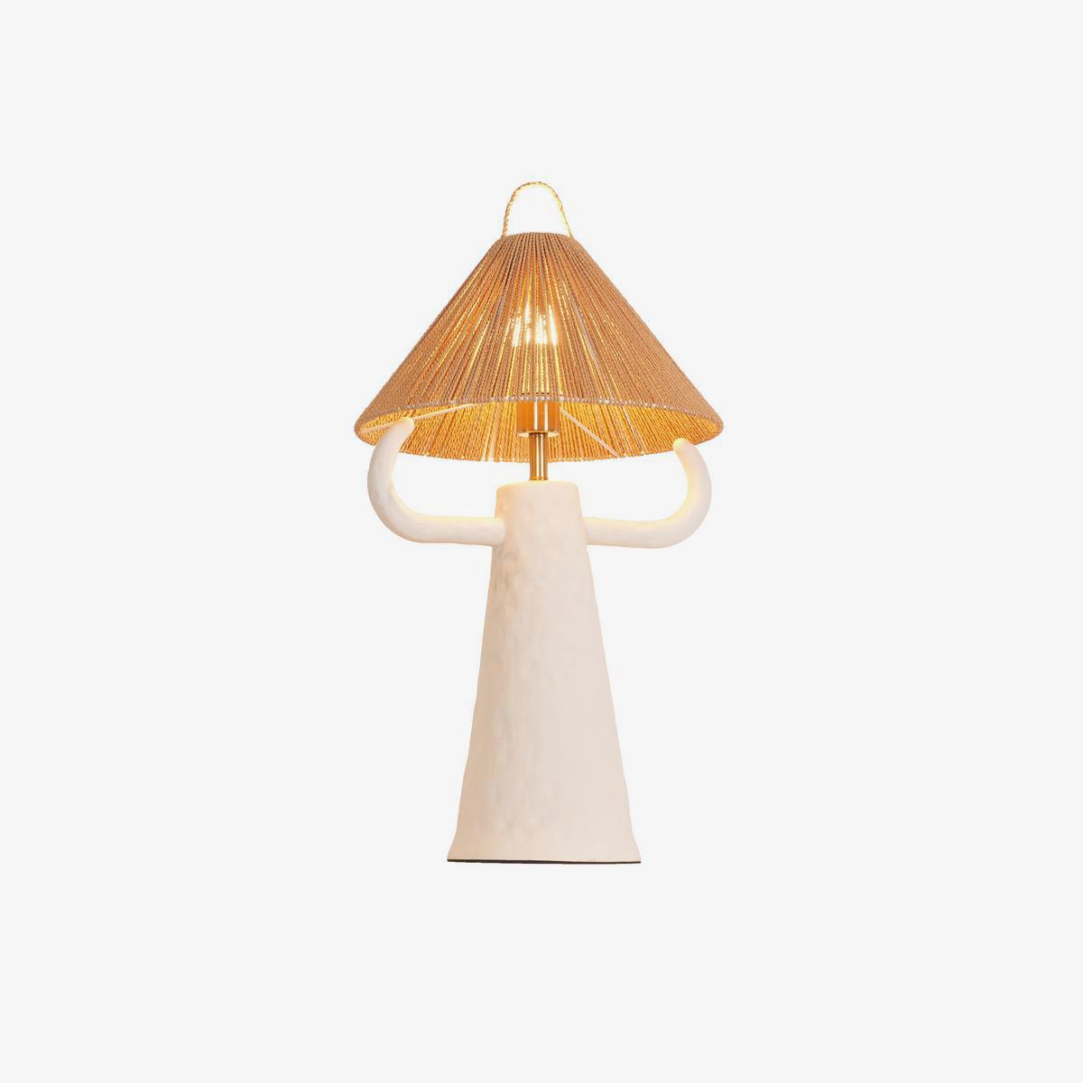Horns Handmade Ceramic Bedside Lamp with Braided Rope Shade for Elegant Home Decor