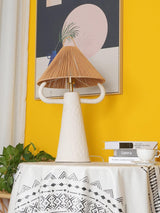 Horns Handmade Ceramic Bedside Lamp with Braided Rope Shade for Elegant Home Decor