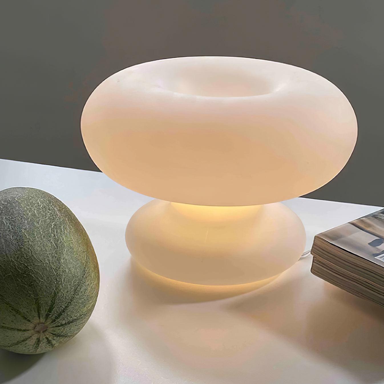 Modern Mid Century Donut Frosted Glass Table Lamp Minimalist Round Accent Lighting for Bedside and Living Room