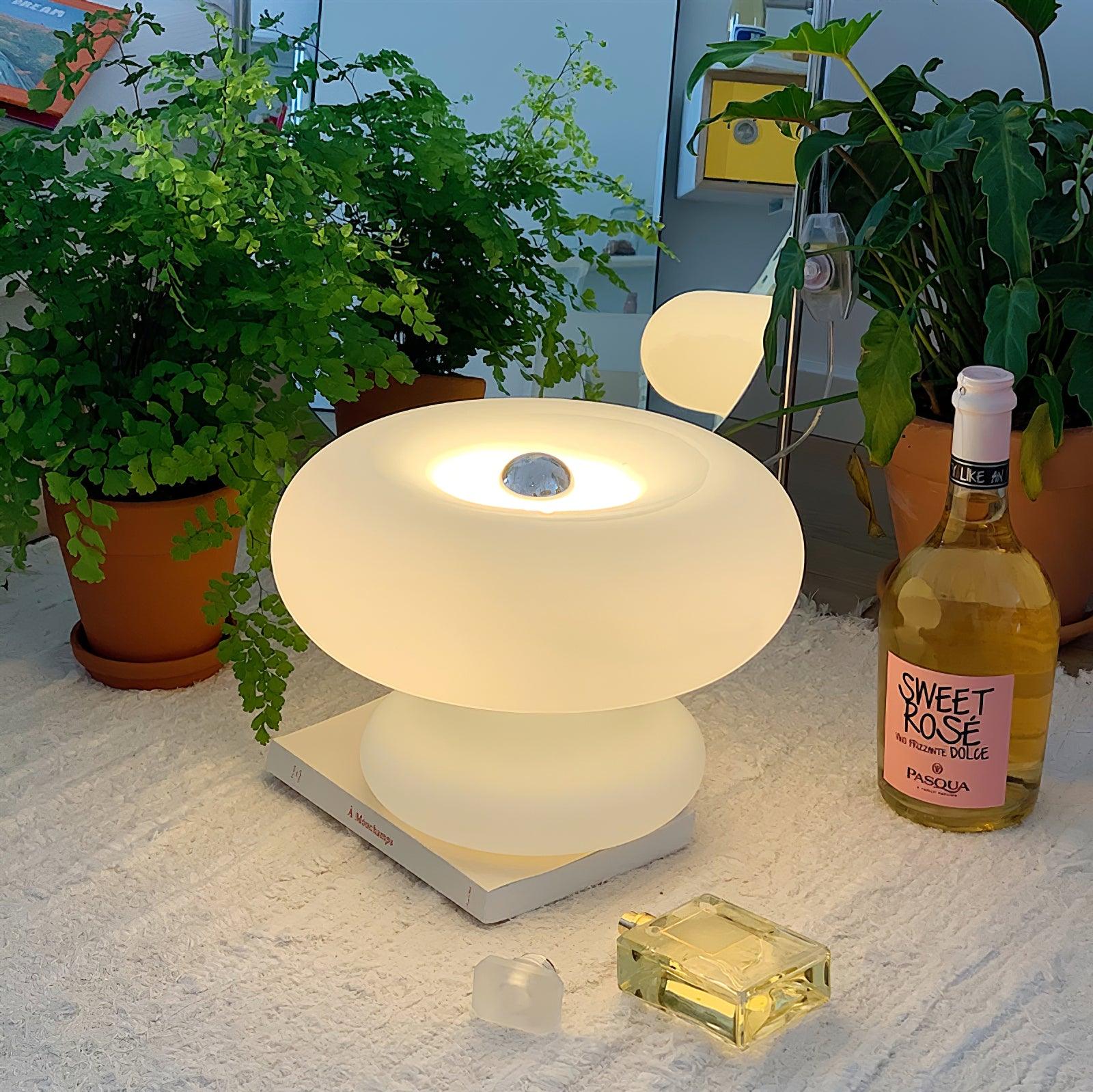 Modern Mid Century Donut Frosted Glass Table Lamp Minimalist Round Accent Lighting for Bedside and Living Room