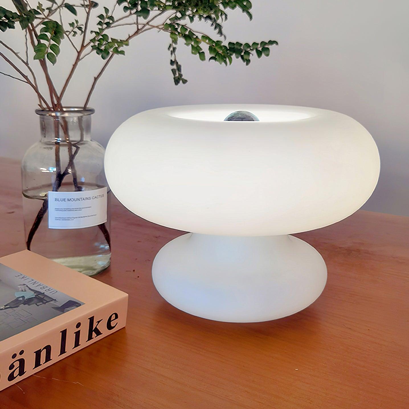Modern Mid Century Donut Frosted Glass Table Lamp Minimalist Round Accent Lighting for Bedside and Living Room