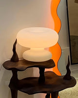 Modern Mid Century Donut Frosted Glass Table Lamp Minimalist Round Accent Lighting for Bedside and Living Room