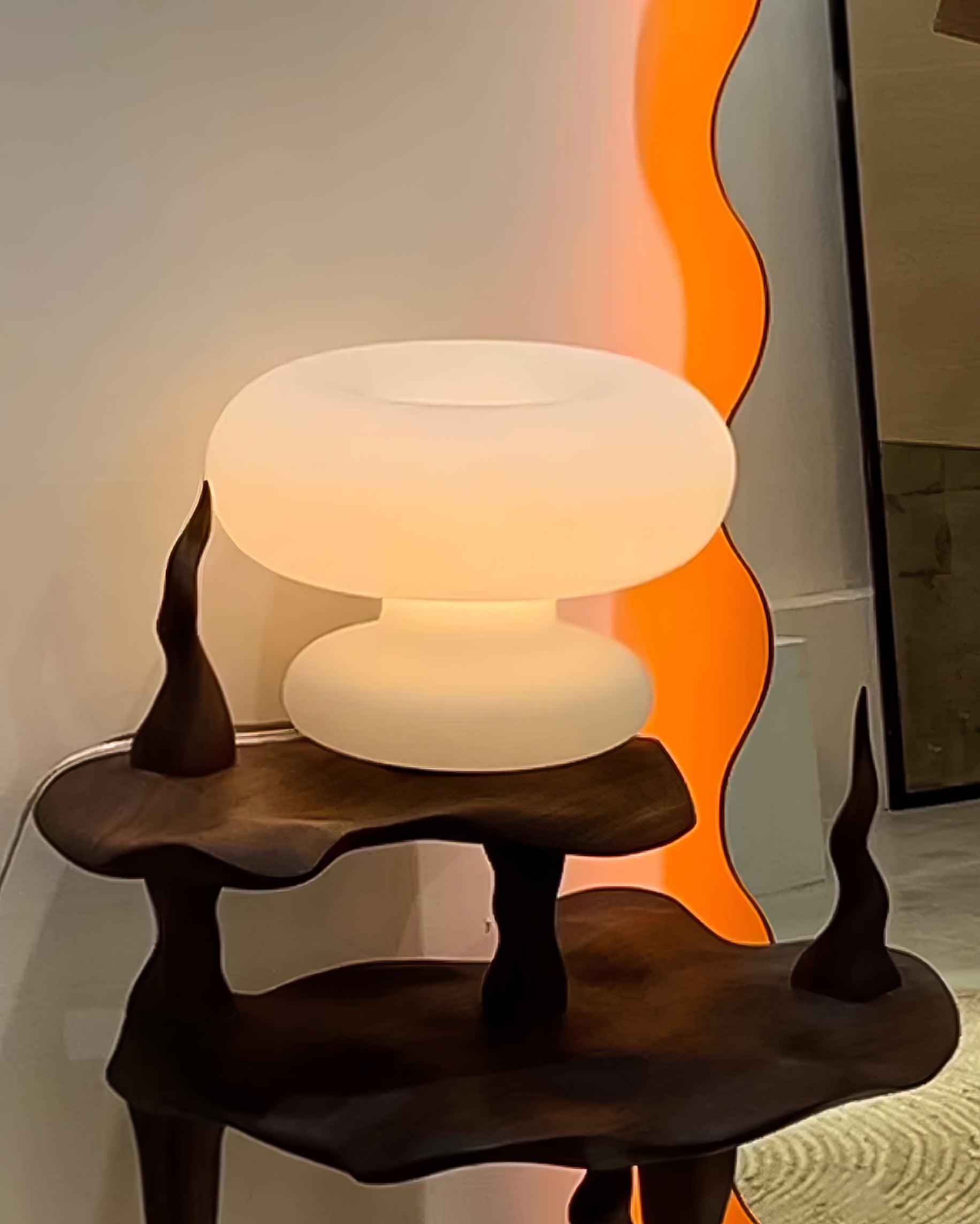 Modern Mid Century Donut Frosted Glass Table Lamp Minimalist Round Accent Lighting for Bedside and Living Room