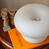 Modern Mid Century Donut Frosted Glass Table Lamp Minimalist Round Accent Lighting for Bedside and Living Room