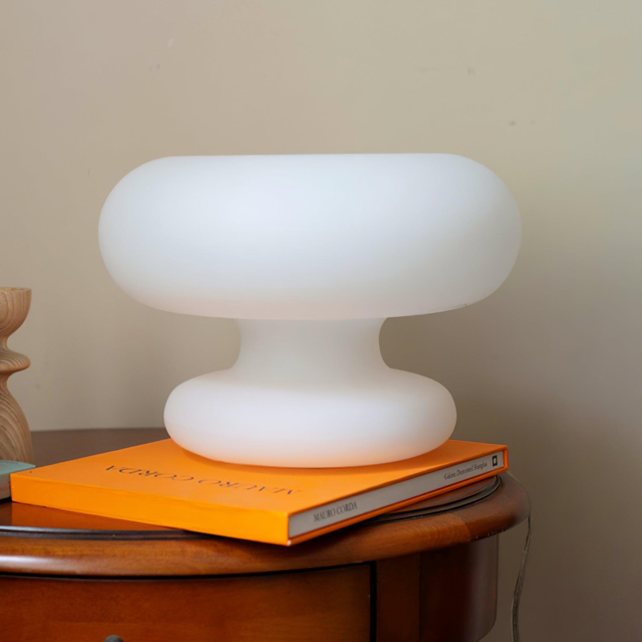 Modern Mid Century Donut Frosted Glass Table Lamp Minimalist Round Accent Lighting for Bedside and Living Room