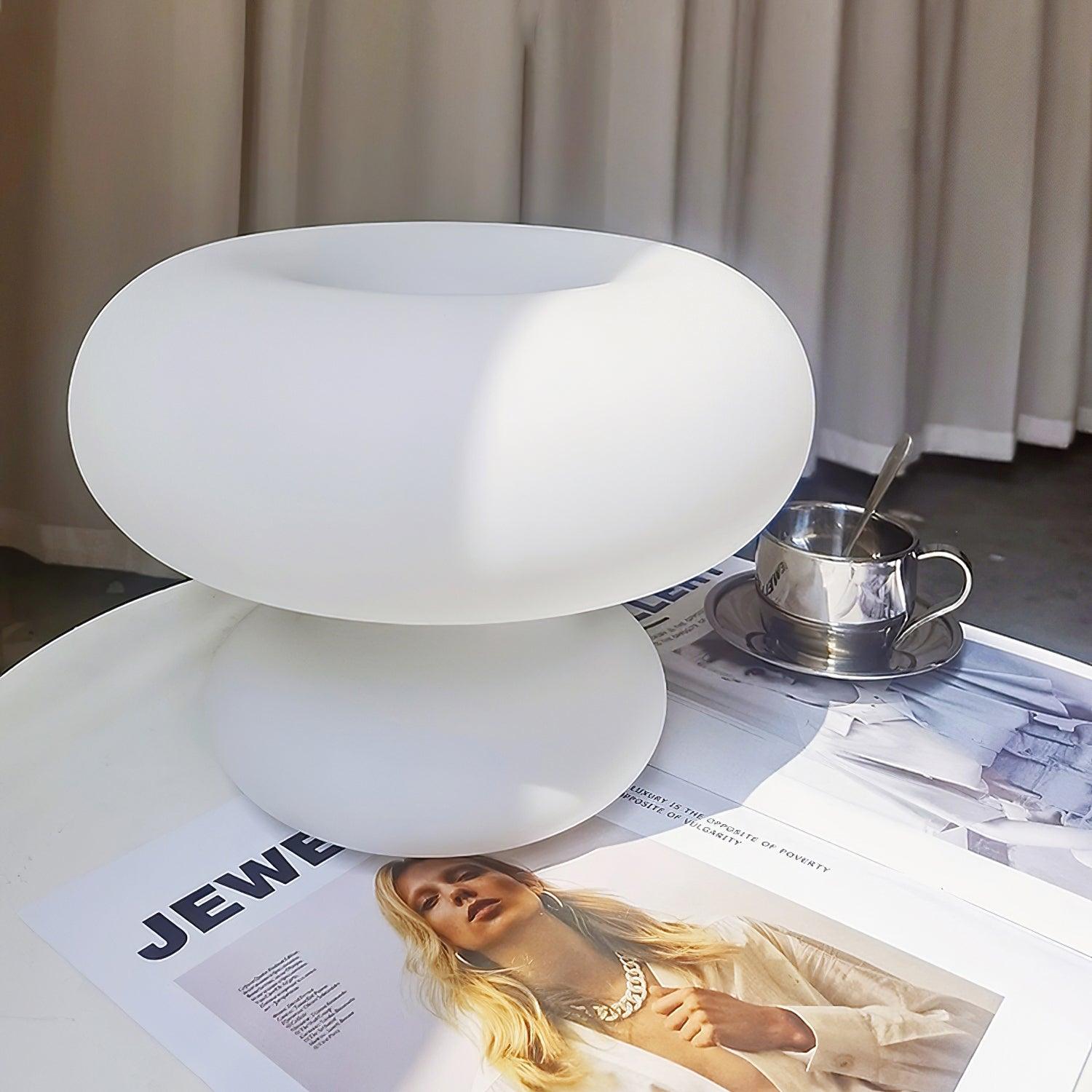 Modern Mid Century Donut Frosted Glass Table Lamp Minimalist Round Accent Lighting for Bedside and Living Room