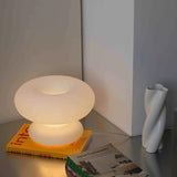 Modern Mid Century Donut Frosted Glass Table Lamp Minimalist Round Accent Lighting for Bedside and Living Room
