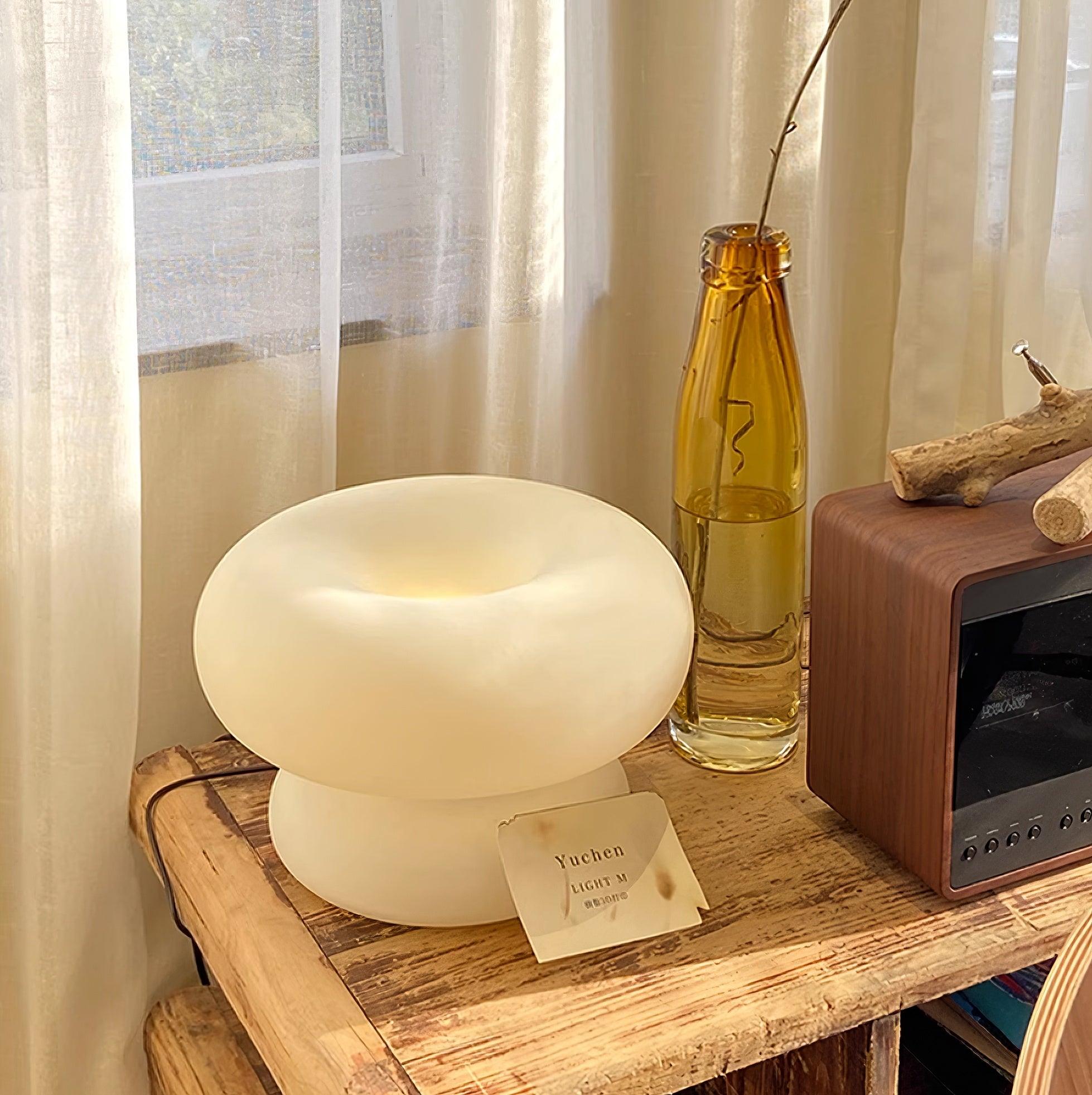 Modern Mid Century Donut Frosted Glass Table Lamp Minimalist Round Accent Lighting for Bedside and Living Room