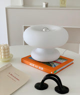Modern Mid Century Donut Frosted Glass Table Lamp Minimalist Round Accent Lighting for Bedside and Living Room