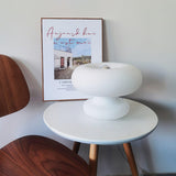Modern Mid Century Donut Frosted Glass Table Lamp Minimalist Round Accent Lighting for Bedside and Living Room