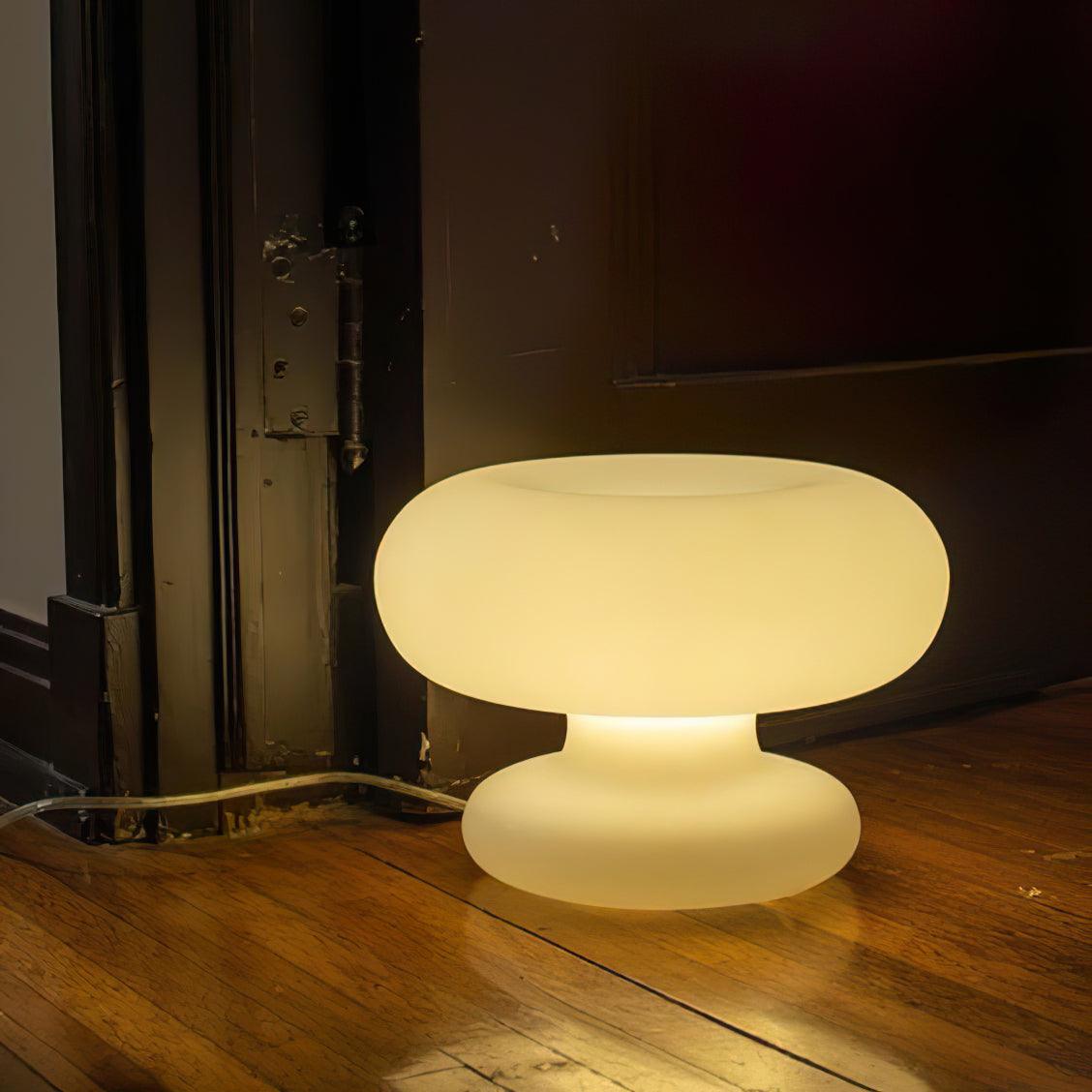 Modern Mid Century Donut Frosted Glass Table Lamp Minimalist Round Accent Lighting for Bedside and Living Room