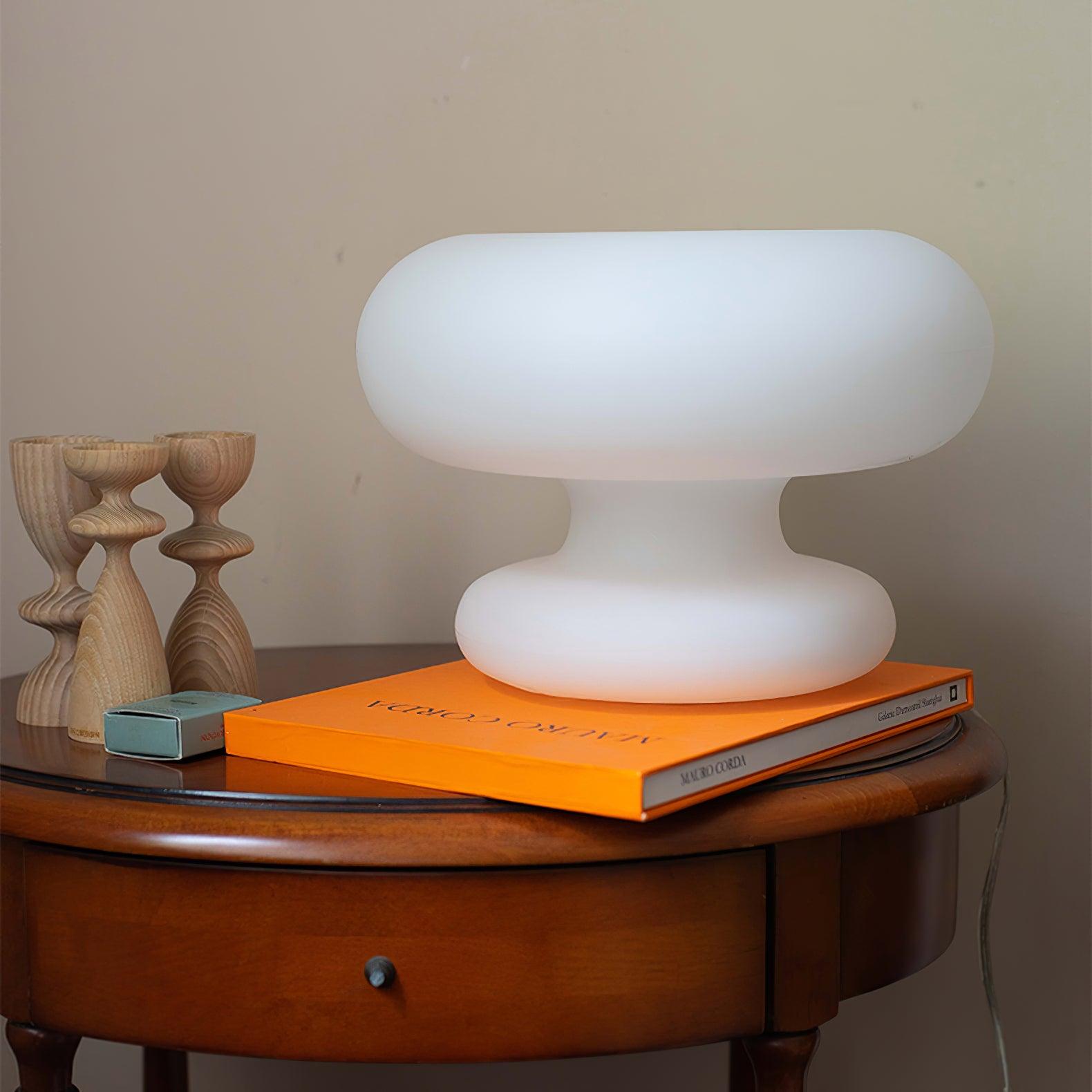 Modern Mid Century Donut Frosted Glass Table Lamp Minimalist Round Accent Lighting for Bedside and Living Room