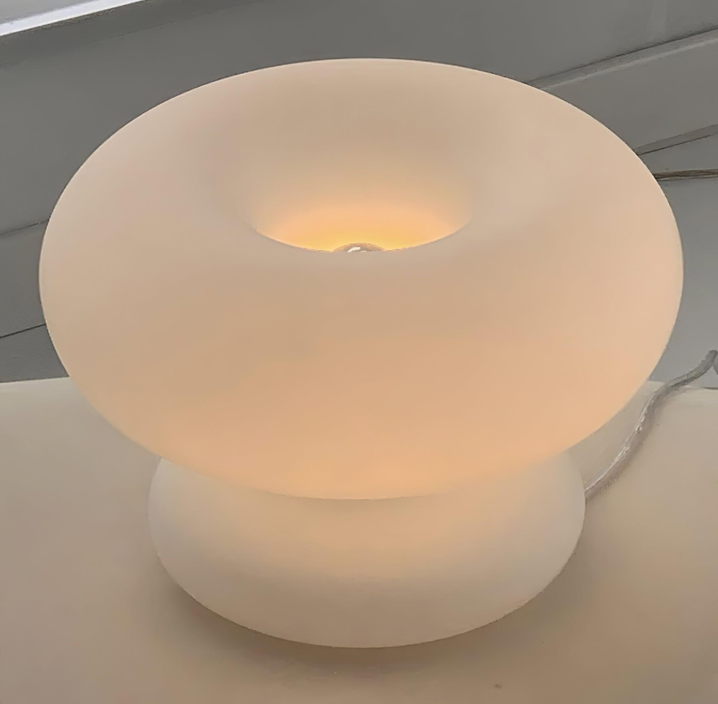 Modern Mid Century Donut Frosted Glass Table Lamp Minimalist Round Accent Lighting for Bedside and Living Room