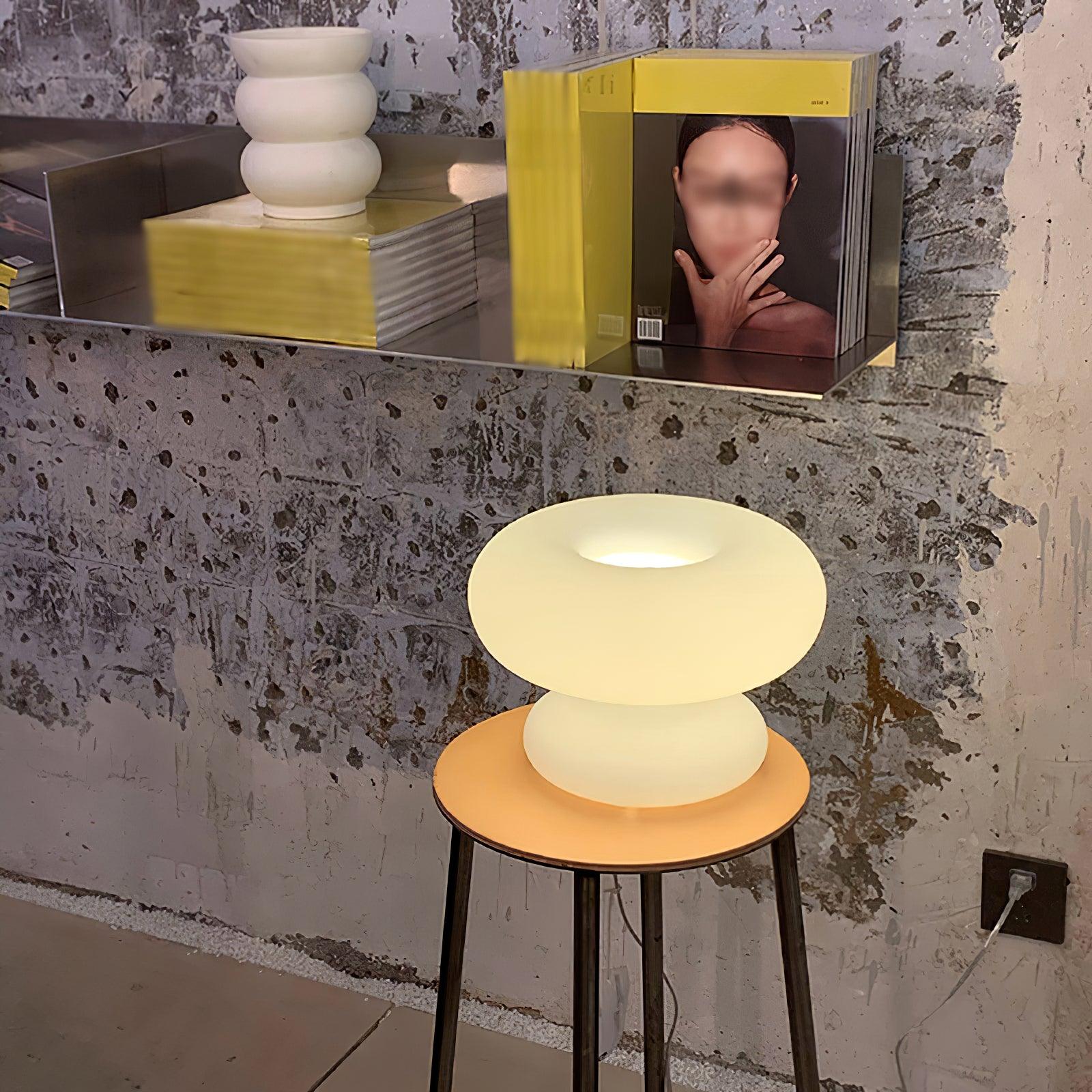Modern Mid Century Donut Frosted Glass Table Lamp Minimalist Round Accent Lighting for Bedside and Living Room