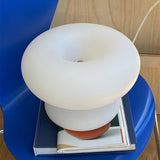 Modern Mid Century Donut Frosted Glass Table Lamp Minimalist Round Accent Lighting for Bedside and Living Room