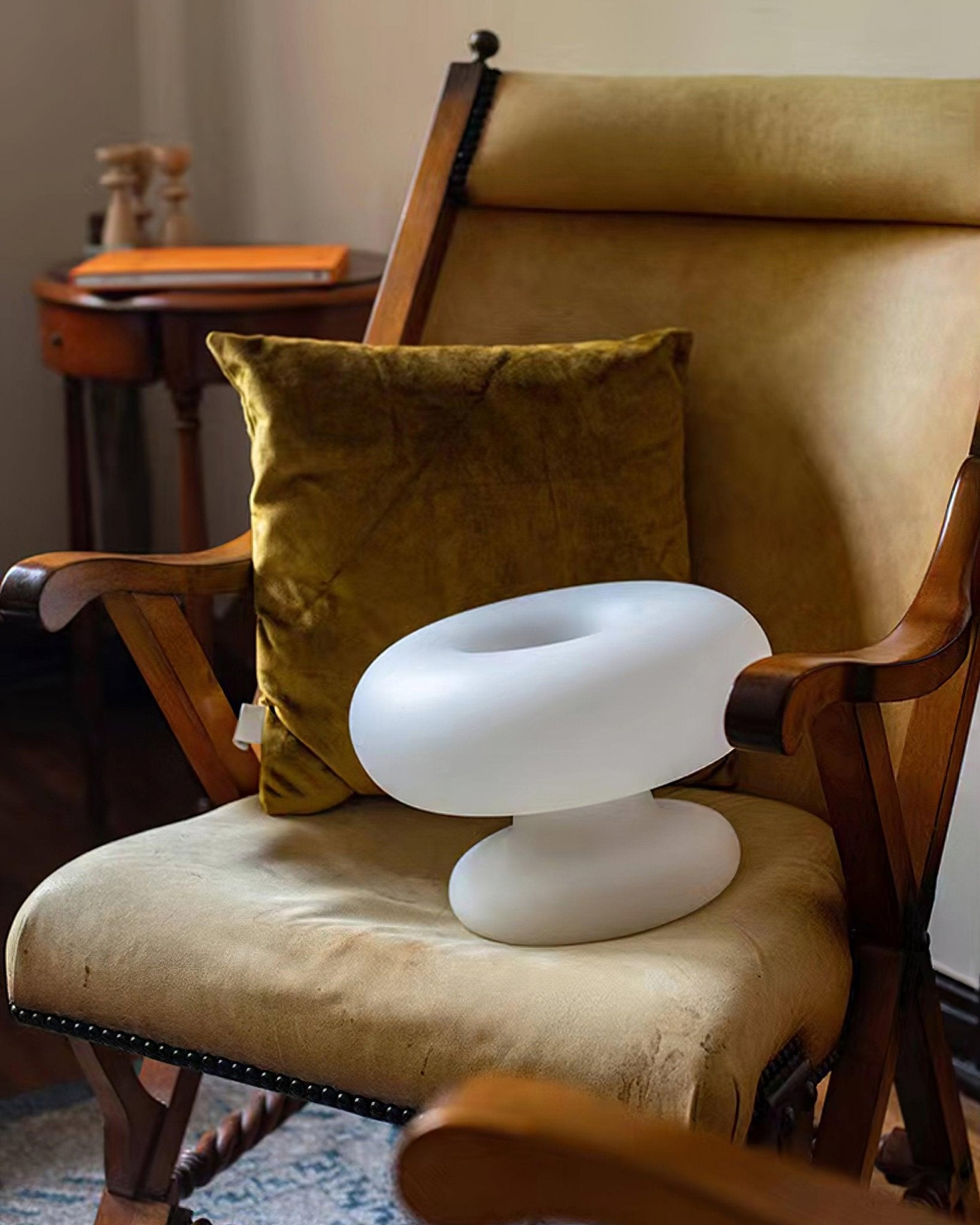 Modern Mid Century Donut Frosted Glass Table Lamp Minimalist Round Accent Lighting for Bedside and Living Room
