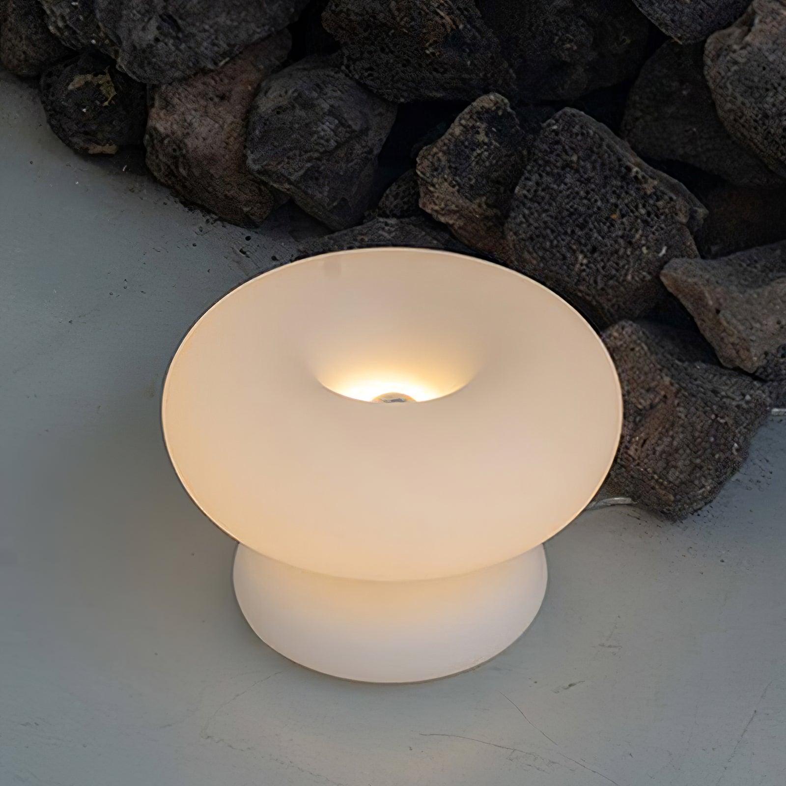 Modern Mid Century Donut Frosted Glass Table Lamp Minimalist Round Accent Lighting for Bedside and Living Room