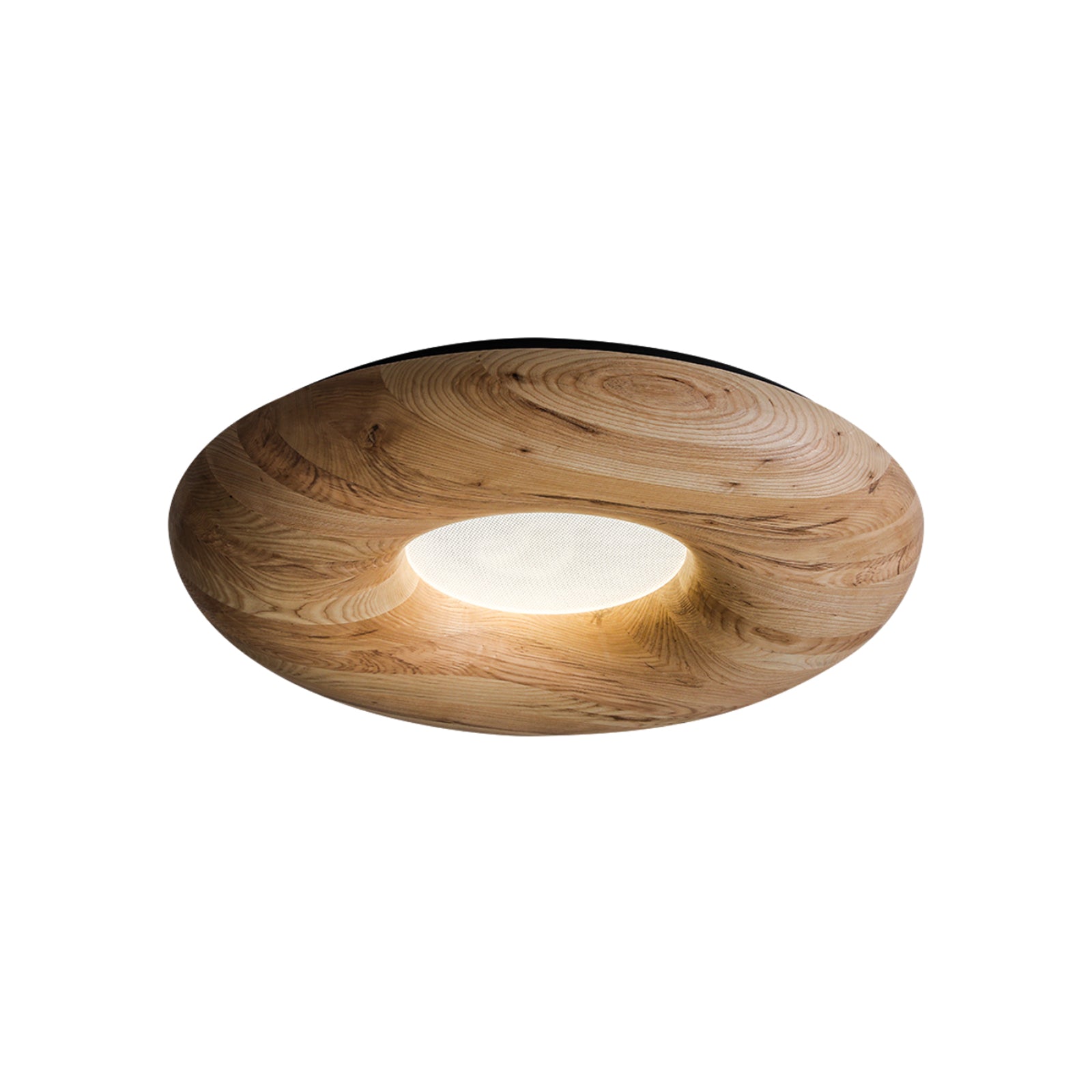 Modern Round Wood Donut LED Ceiling Light Large Flush Mount Fixture for Home