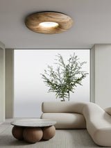 Modern Round Wood Donut LED Ceiling Light Large Flush Mount Fixture for Home