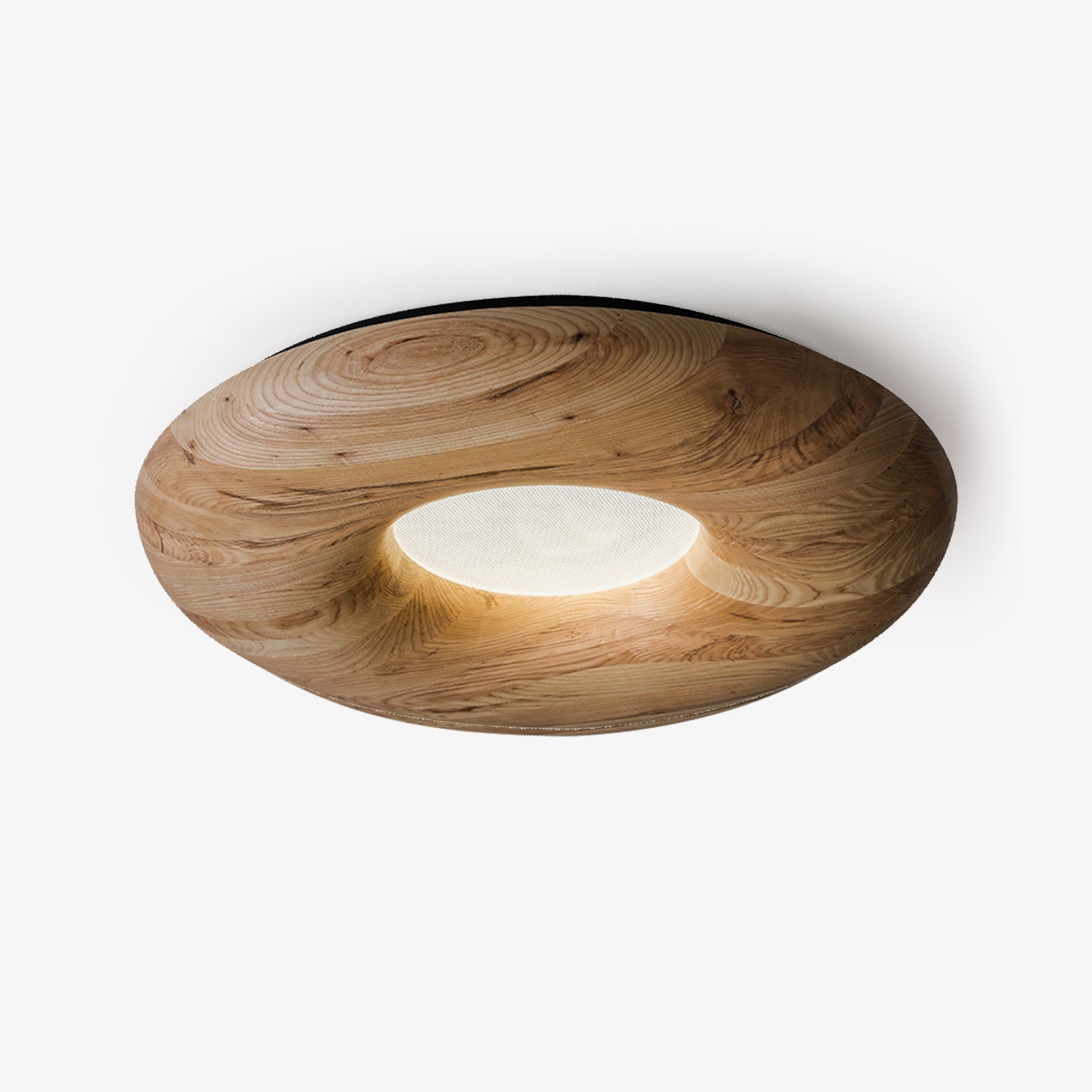 Modern Round Wood Donut LED Ceiling Light Large Flush Mount Fixture for Home