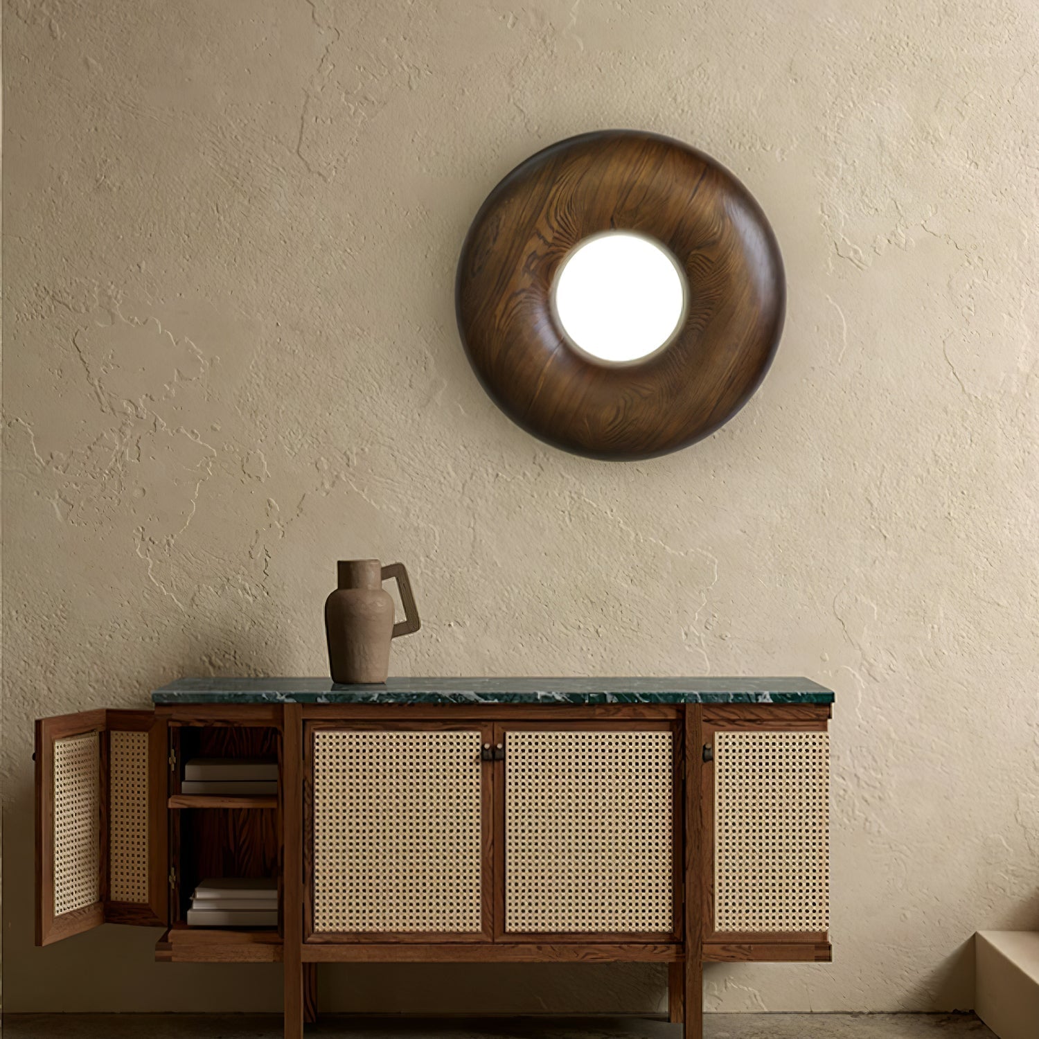 Modern Round Wood Donut LED Ceiling Light Large Flush Mount Fixture for Home