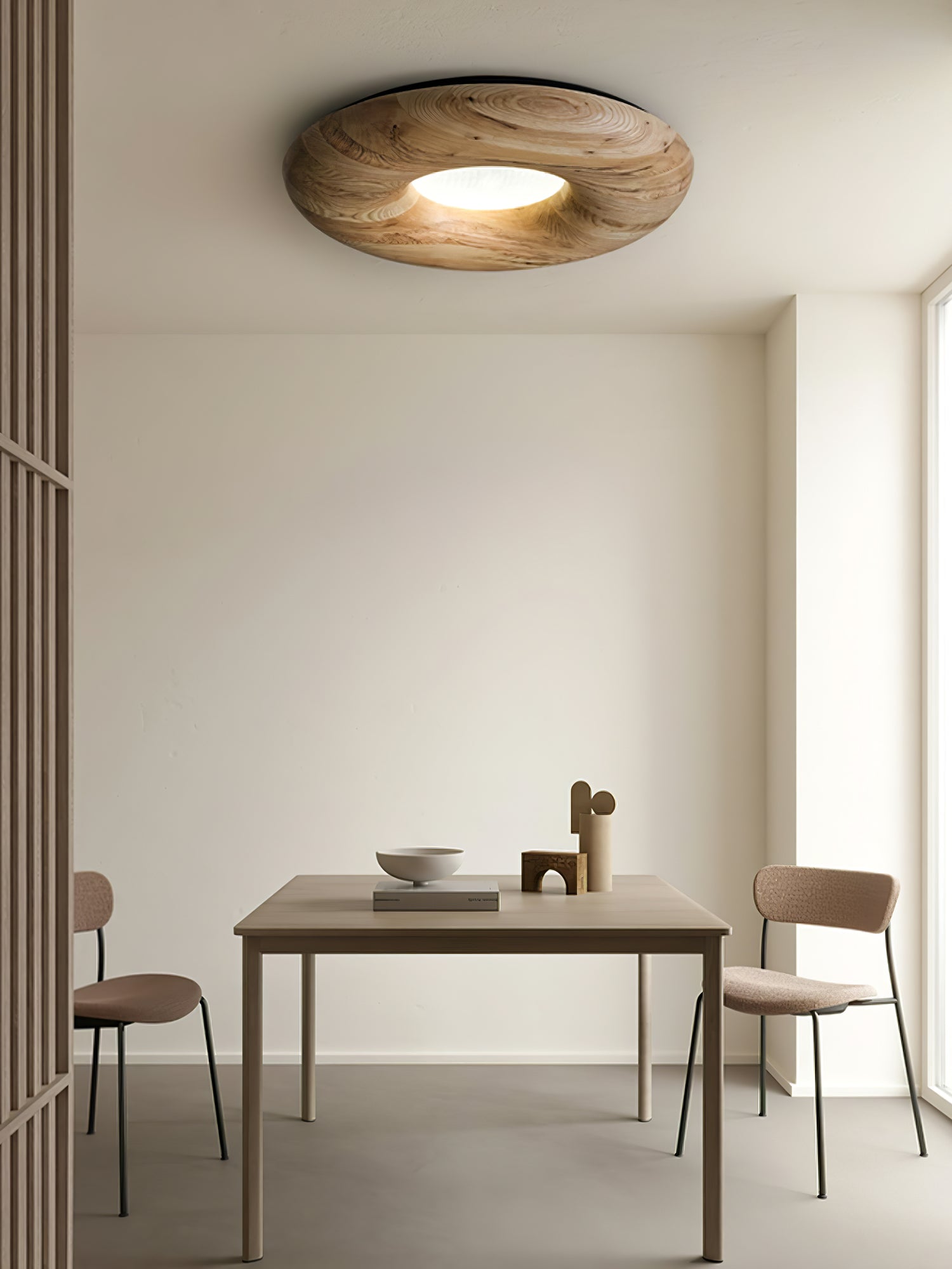 Modern Round Wood Donut LED Ceiling Light Large Flush Mount Fixture for Home