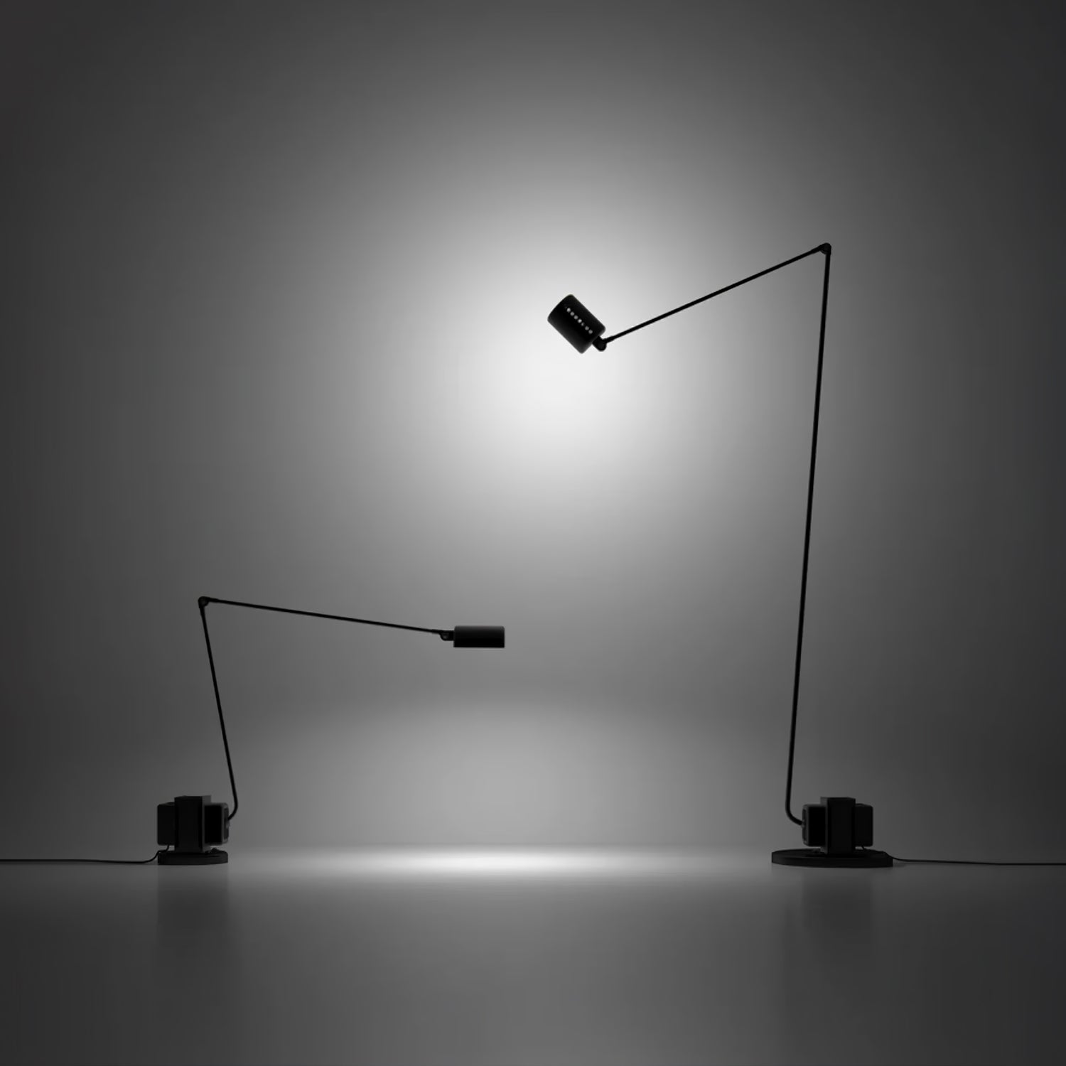 Dynamo Adjustable Arm LED Floor Lamp with Rotating Metal Diffuser and Cylindrical Base Standing Light