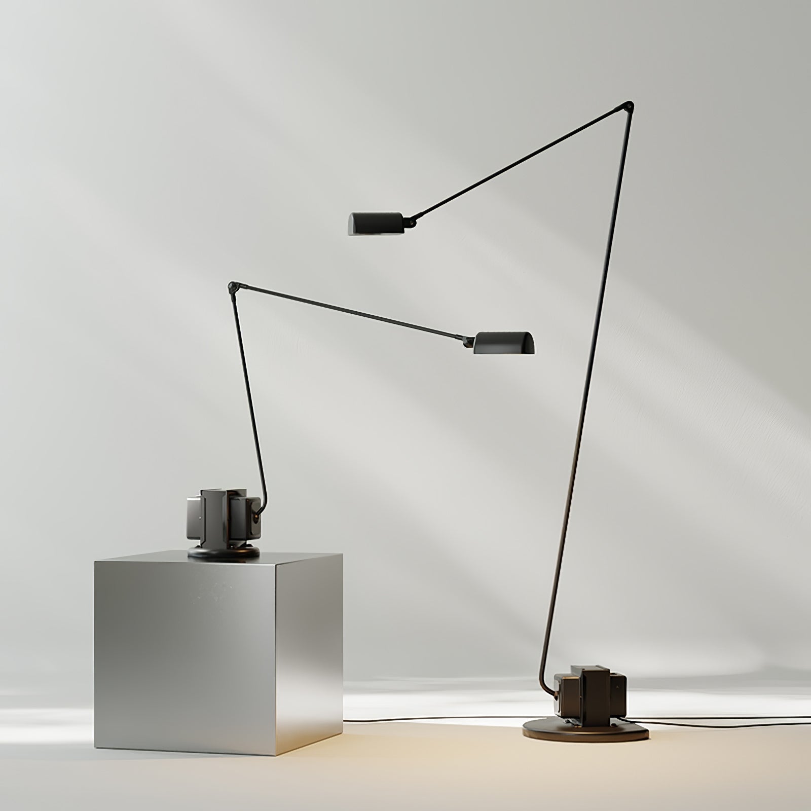 Dynamo Adjustable Arm LED Floor Lamp with Rotating Metal Diffuser and Cylindrical Base Standing Light