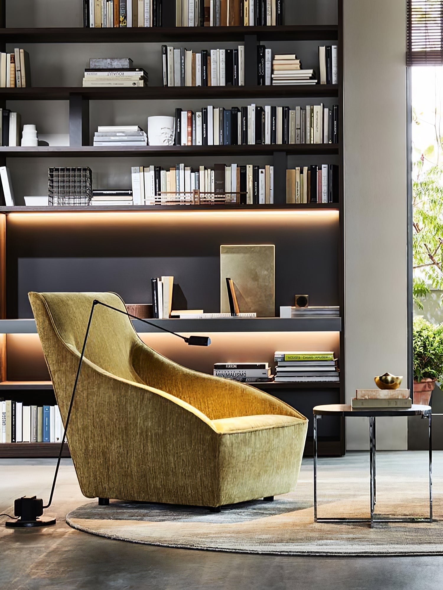 Dynamo Adjustable Arm LED Floor Lamp with Rotating Metal Diffuser and Cylindrical Base Standing Light