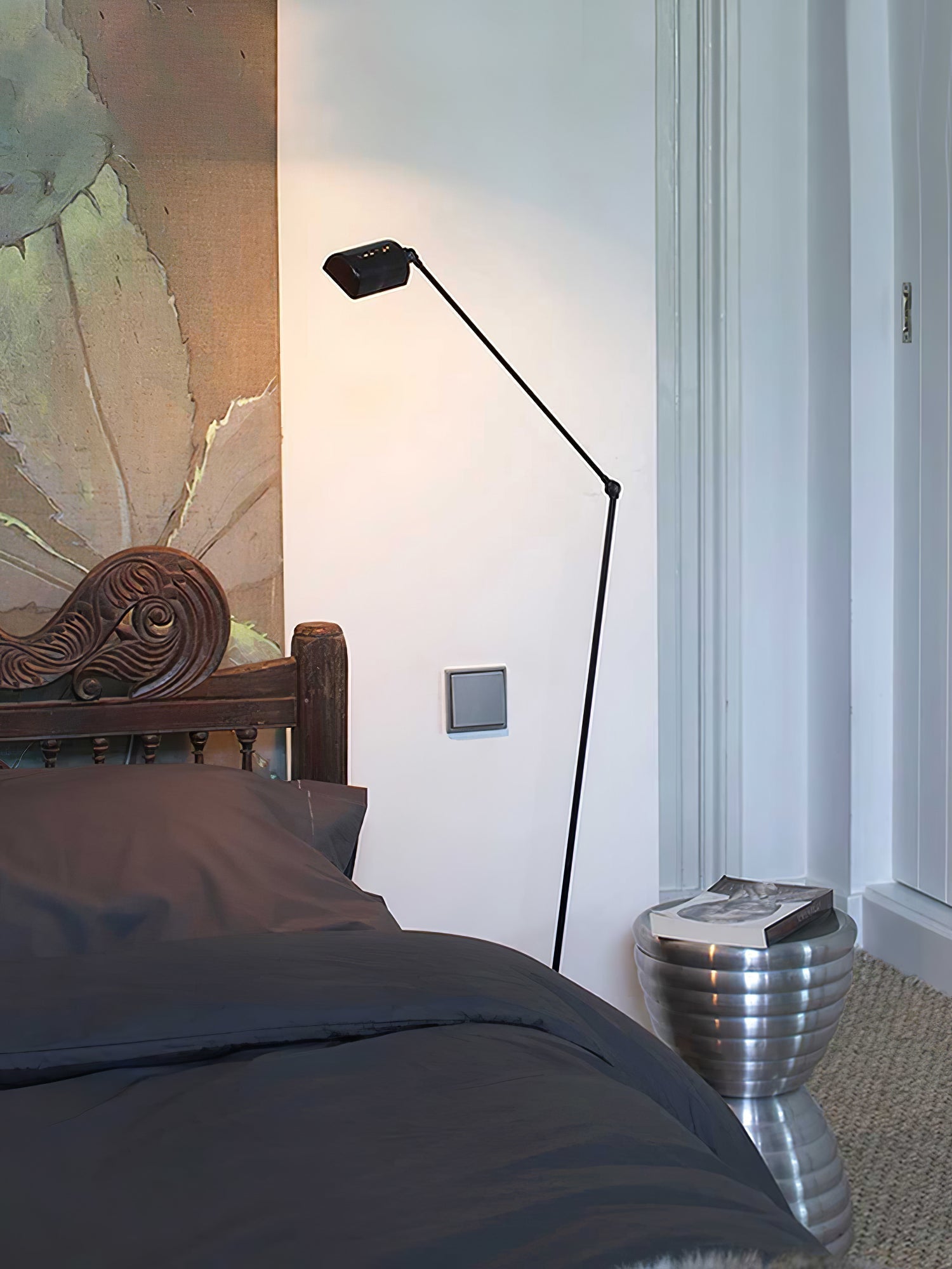 Dynamo Adjustable Arm LED Floor Lamp with Rotating Metal Diffuser and Cylindrical Base Standing Light