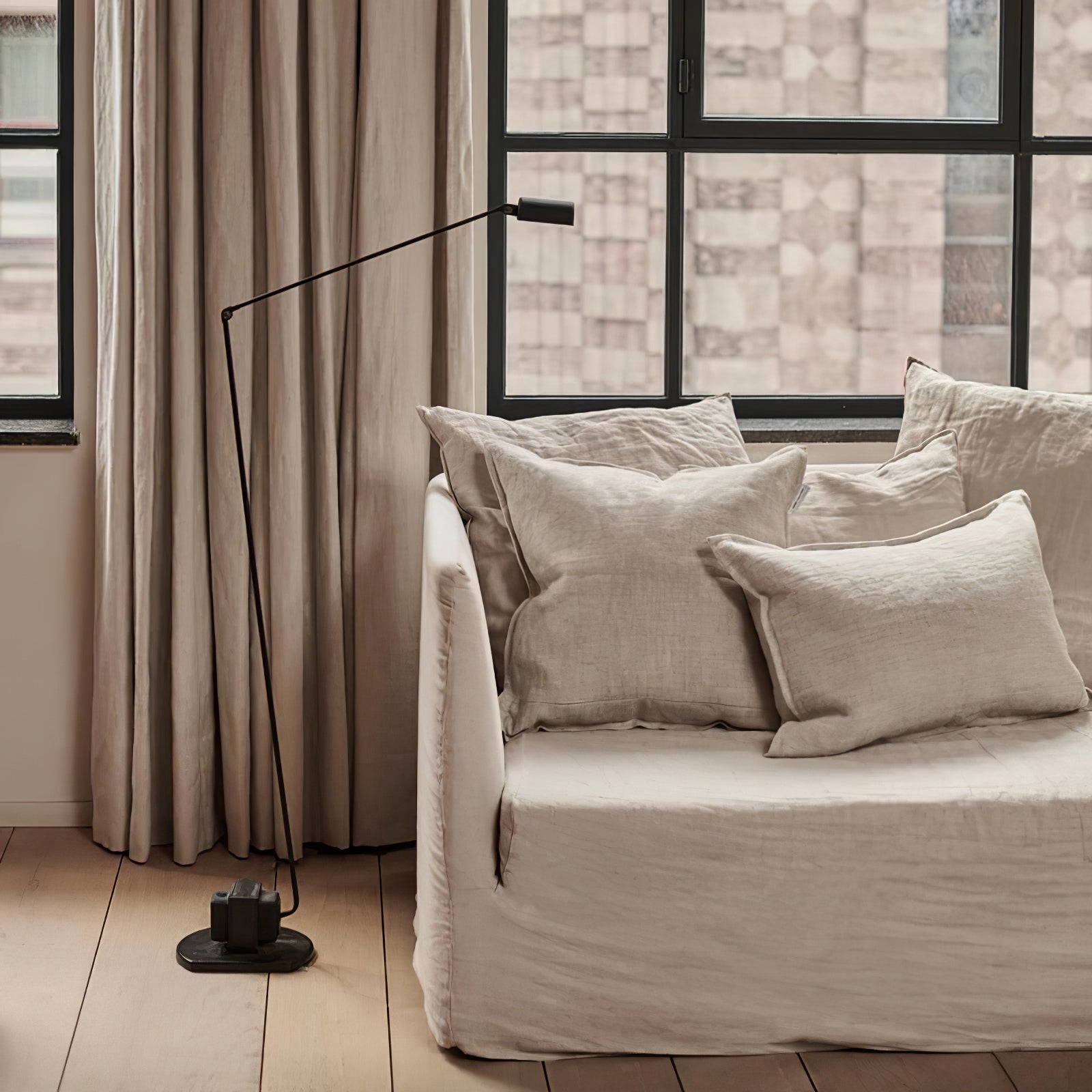Dynamo Adjustable Arm LED Floor Lamp with Rotating Metal Diffuser and Cylindrical Base Standing Light