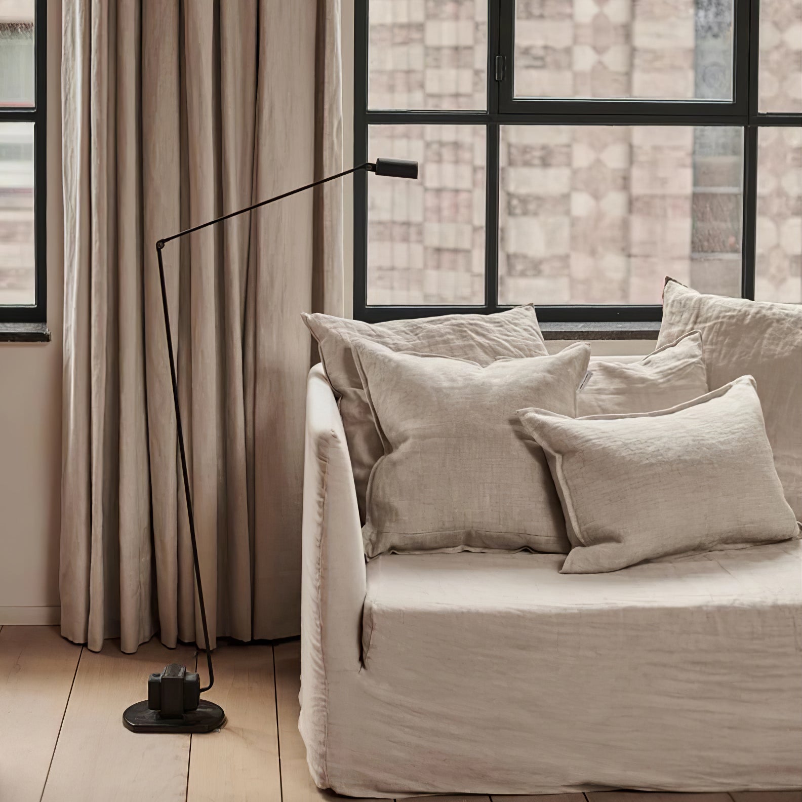 Dynamo Adjustable Arm LED Floor Lamp with Rotating Metal Diffuser and Cylindrical Base Standing Light