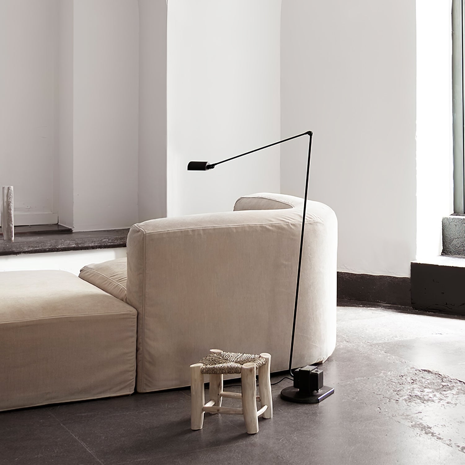 Dynamo Adjustable Arm LED Floor Lamp with Rotating Metal Diffuser and Cylindrical Base Standing Light