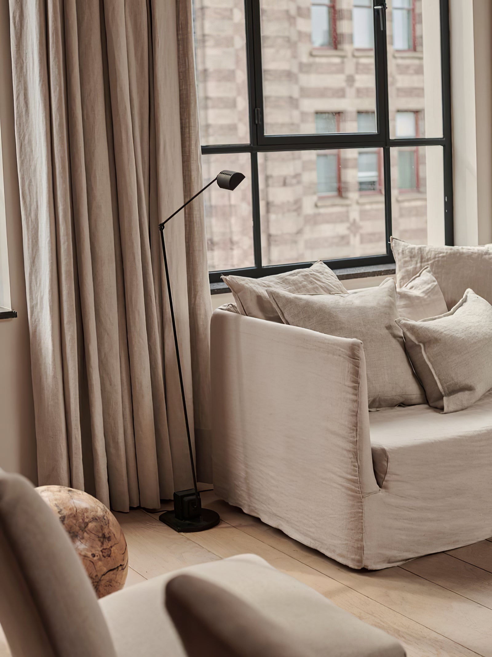 Dynamo Adjustable Arm LED Floor Lamp with Rotating Metal Diffuser and Cylindrical Base Standing Light