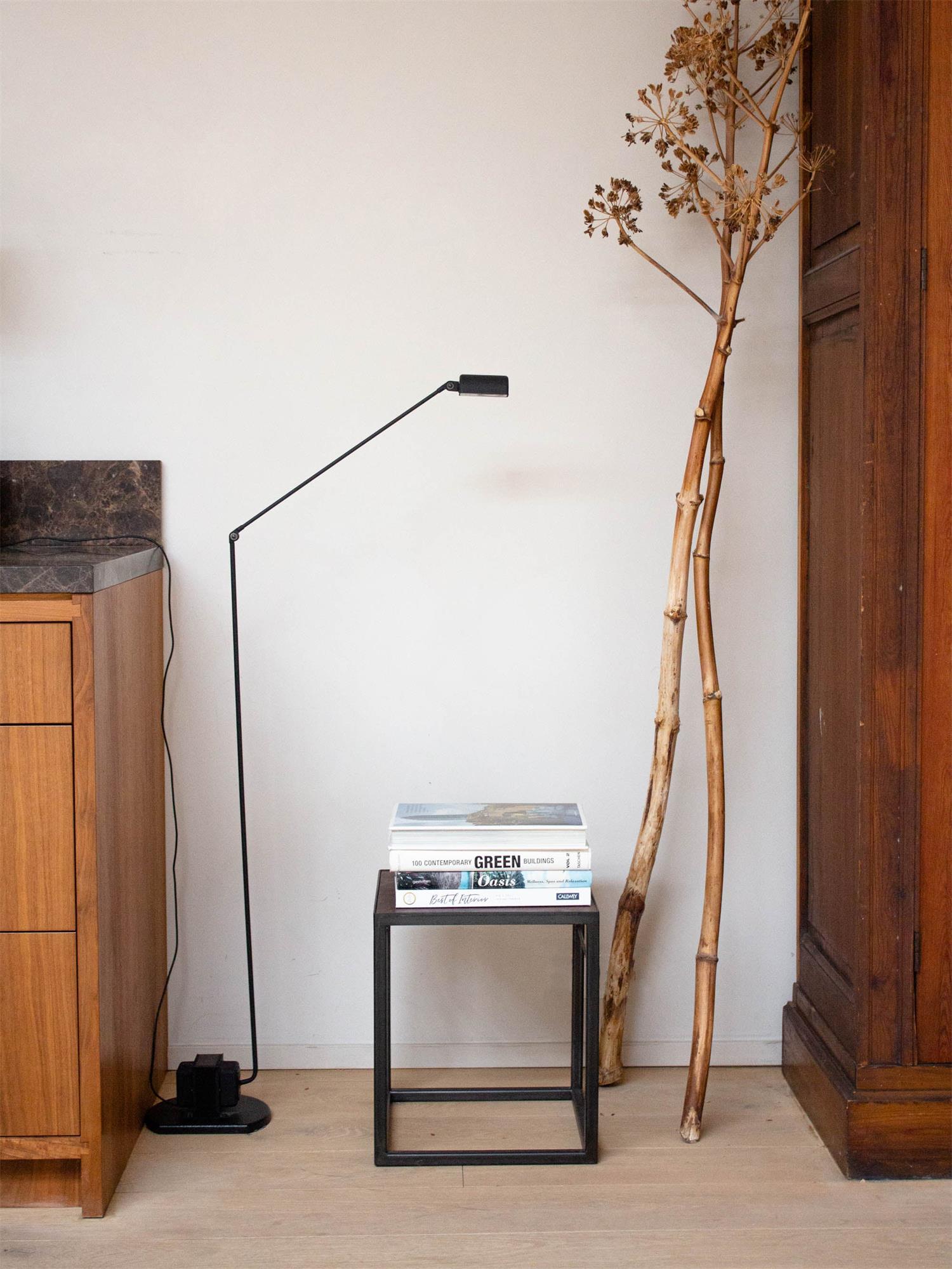 Dynamo Adjustable Arm LED Floor Lamp with Rotating Metal Diffuser and Cylindrical Base Standing Light